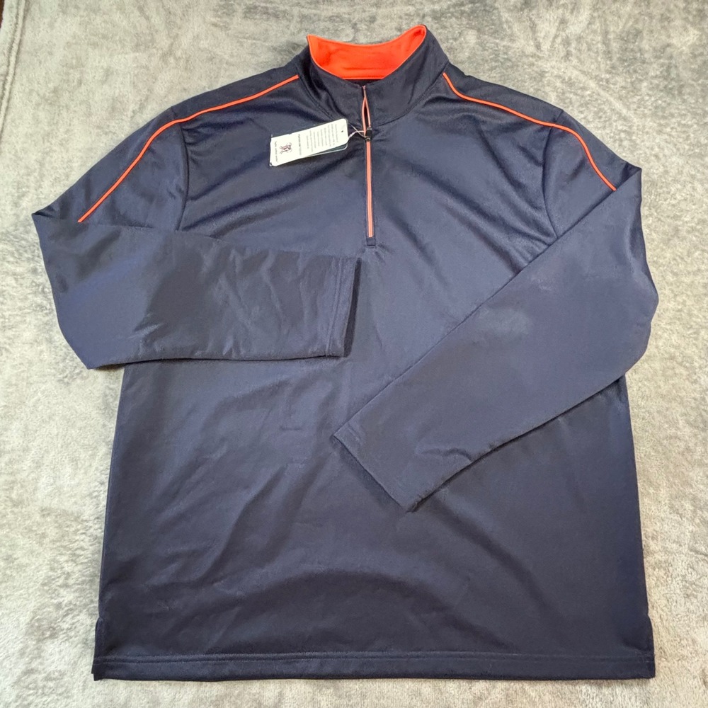PGA Tour Mens XL Quarter Zip Pullover Navy Blue Orange Golf Performance Shirt